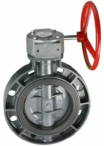 Zawór motylkowy międzykołnierzowy PVC Era z reduktorem, d315 mm