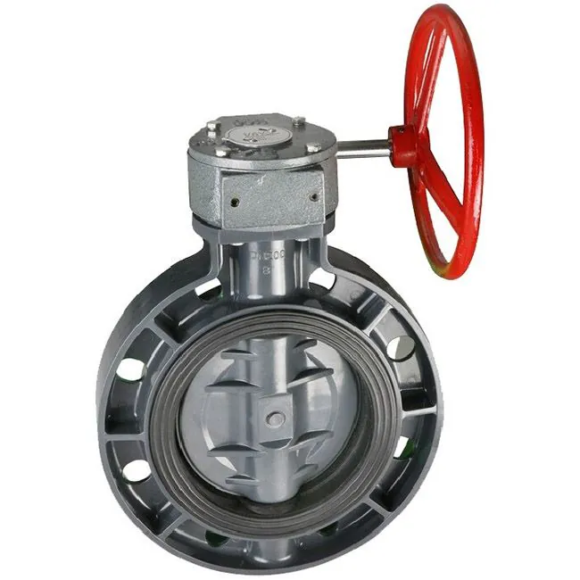 Zawór motylkowy międzykołnierzowy PVC Era z reduktorem, d160 mm