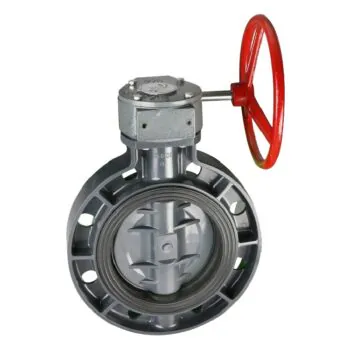Zawór motylkowy międzykołnierzowy PVC Era z reduktorem, d200 mm