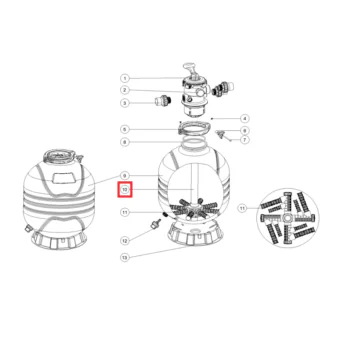 Kolektor 89012515 w komplecie z rurą do filtrów Emaux MFV17/ 20/ 24/ 27A/ 27/31A/ 31/ 35