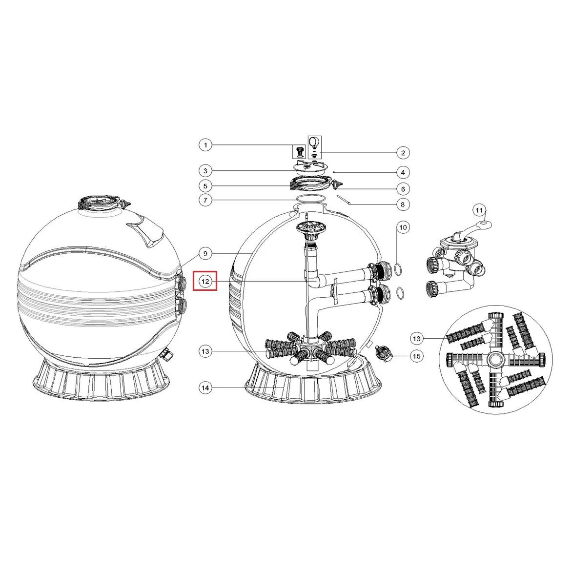 Kolektor z rurą do filtrów Emaux MFS31
