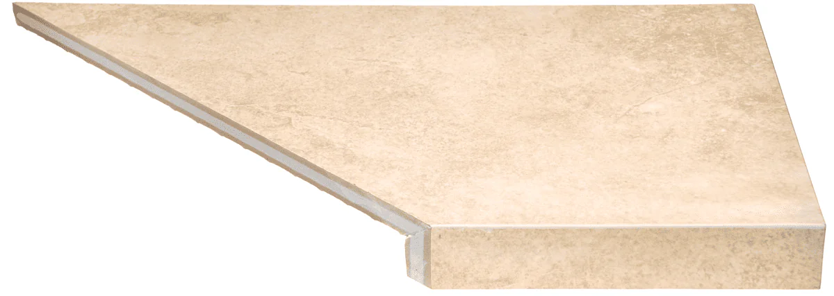 Narożny element typu L płytki basenowej brzegowej Aquaviva Dusk Cream, 600x345x50 (20) mm (prawy/45°)