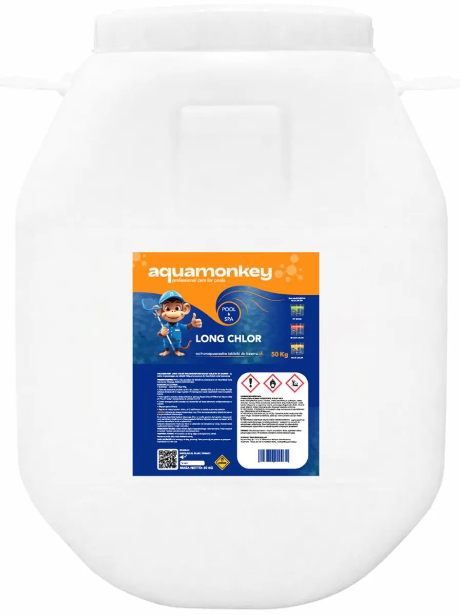 Chlor wolnorozpuszczalny do basenu Aquamonkey Long Chlor, 50 kg w tabletkach