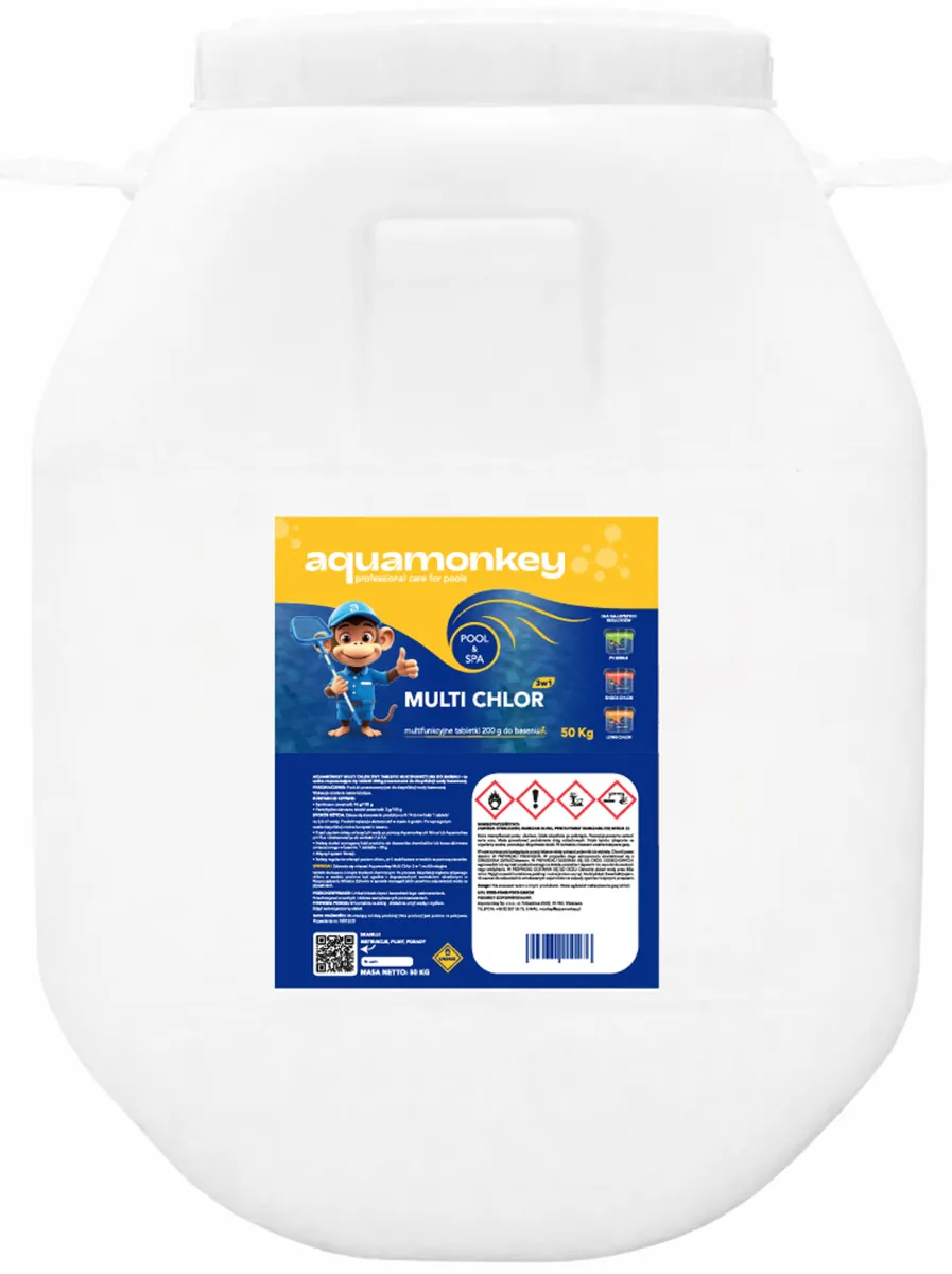 Chlor multifunkcyjny do basenu Aquamonkey Multi Chlor 3 w 1, 50 kg w tabletkach 200 g