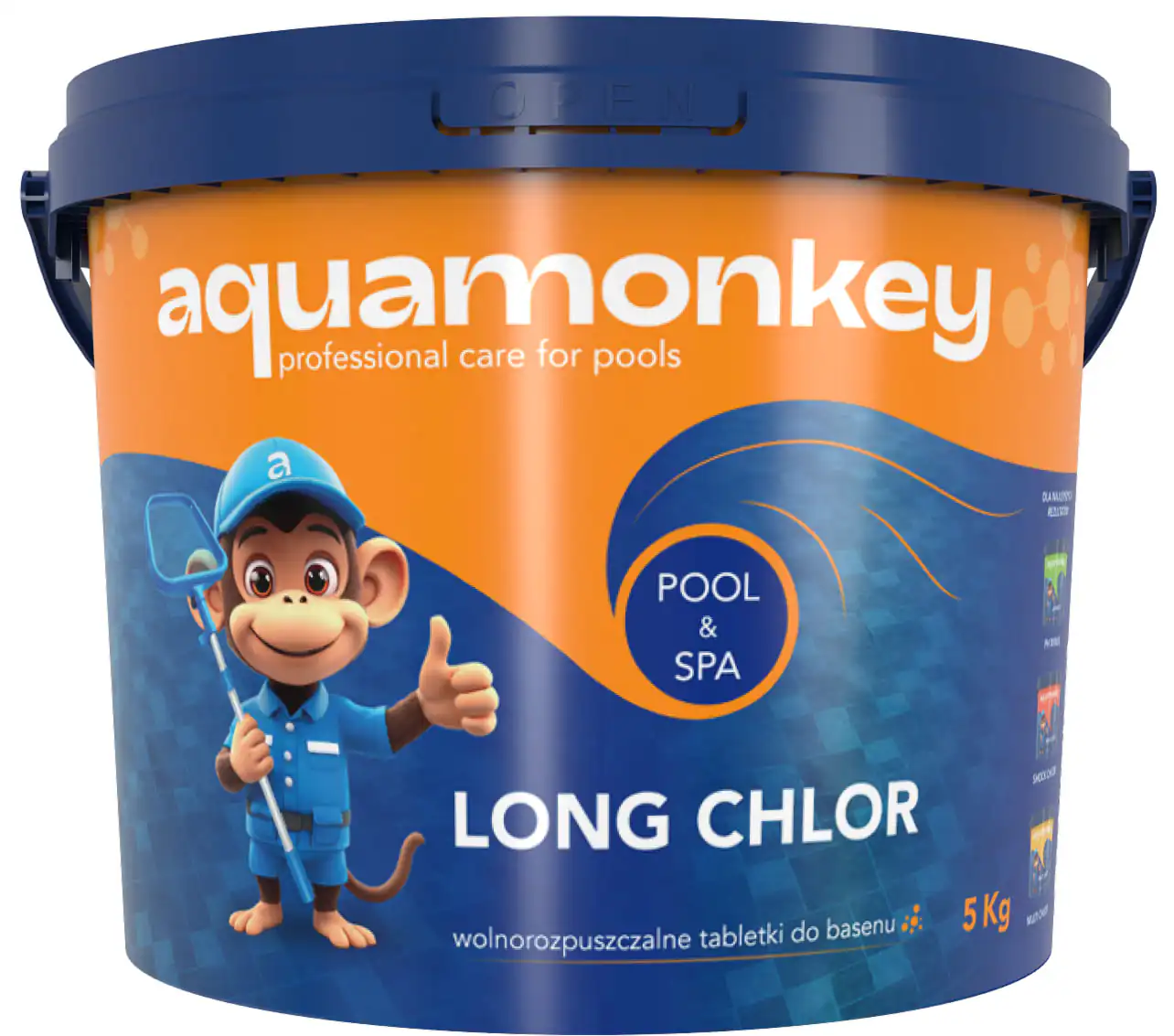 Chlor wolnorozpuszczalny do basenu Aquamonkey Long Chlor, 5 kg w tabletkach