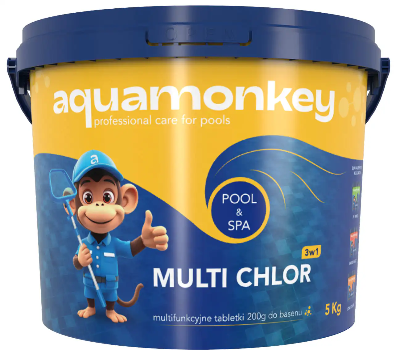 Chlor multifunkcyjny do basenu Aquamonkey Multi Chlor 3 w 1, 5 kg w tabletkach 200 g