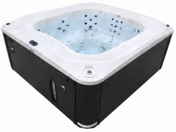 Przelewowy basen z hydromasażem Aquajoy Serenity (250х230х96 cm), srebrnobiały marmur, czarna obudowa