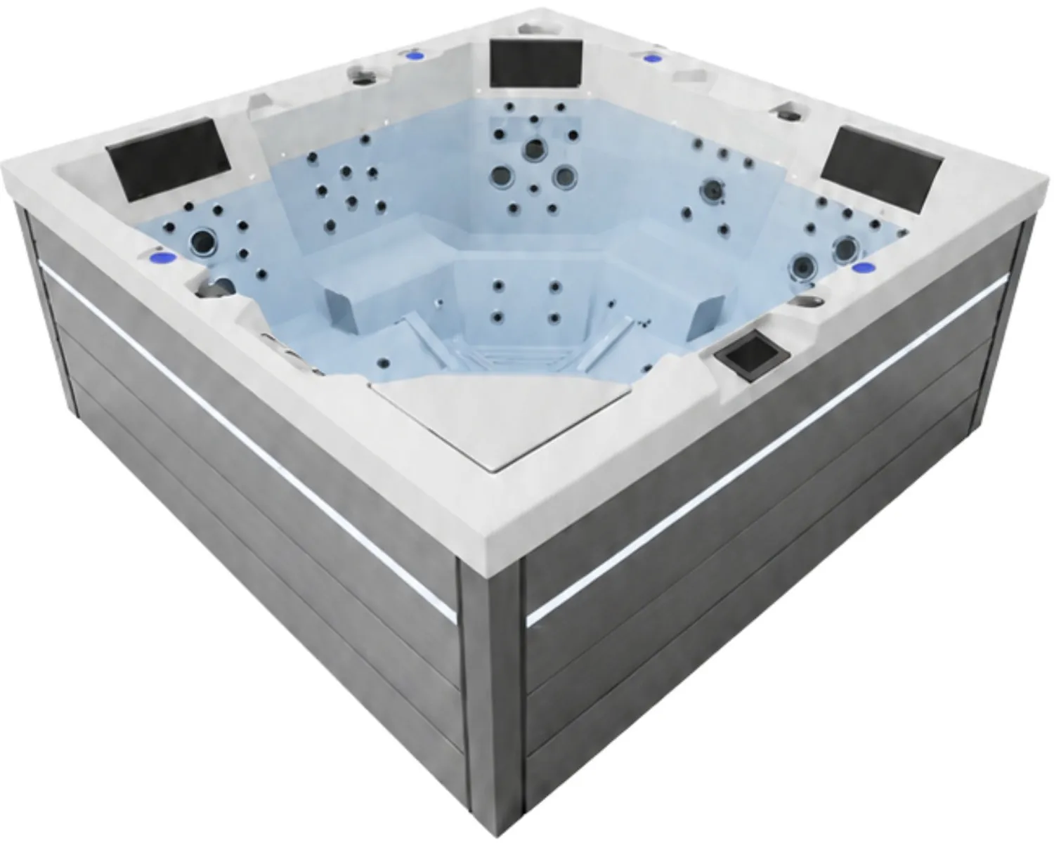 Wanna SPA Aquajoy Monaco (220х220х90 cm), srebrno-biały marmur, z głośnikami i podświetleniem LED
