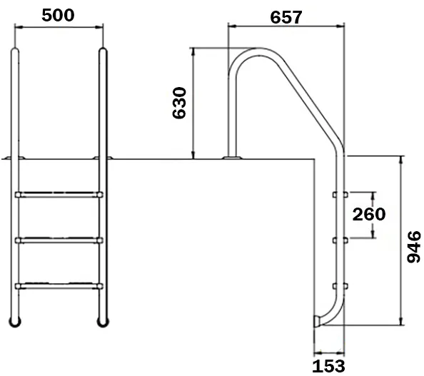 Drabinka do basenu Flexinox Standard Electropolished (3 stopnie), AISI-316L, obniżka - obrazek 2